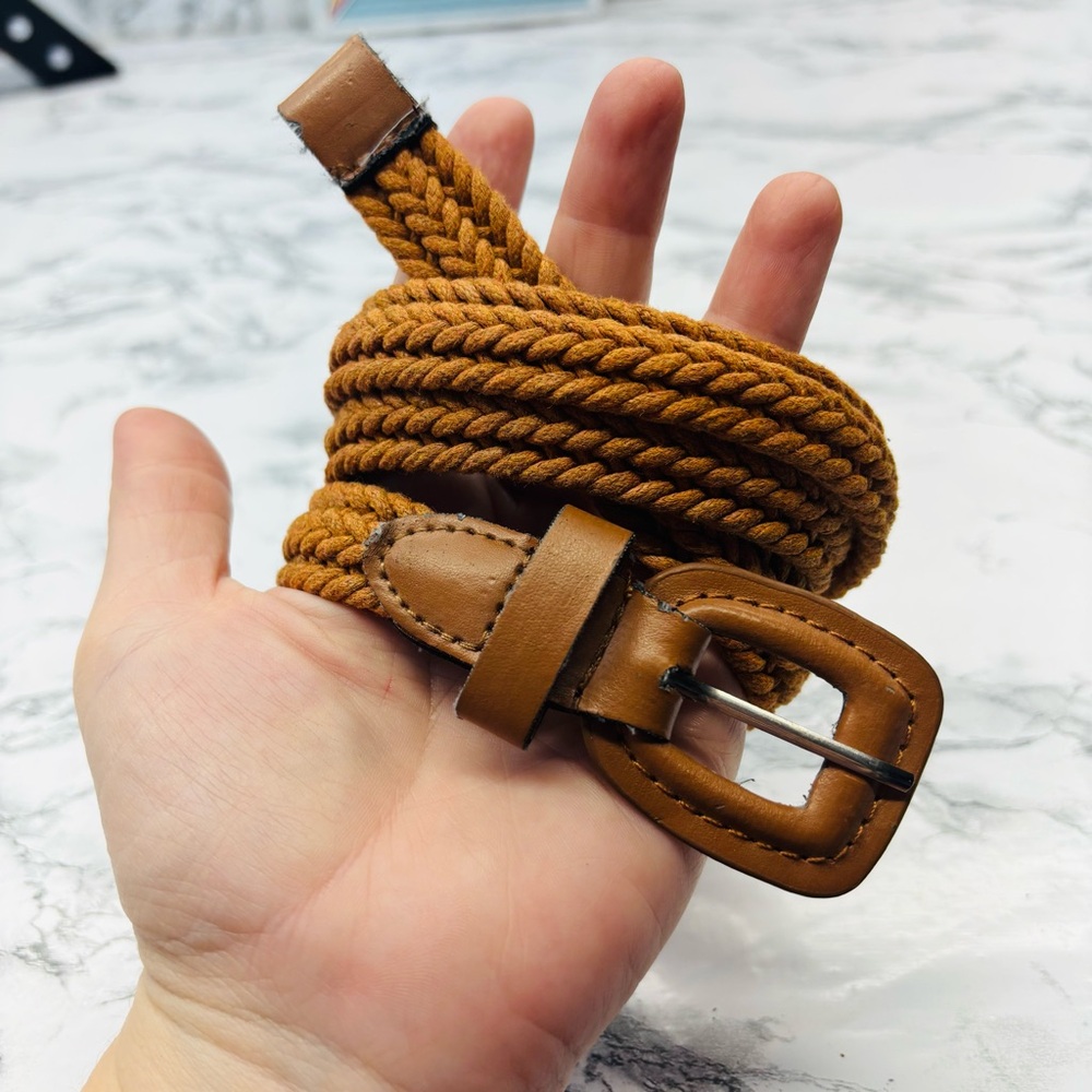 Women's Tan Thin Preppy Nautical Braided Belt